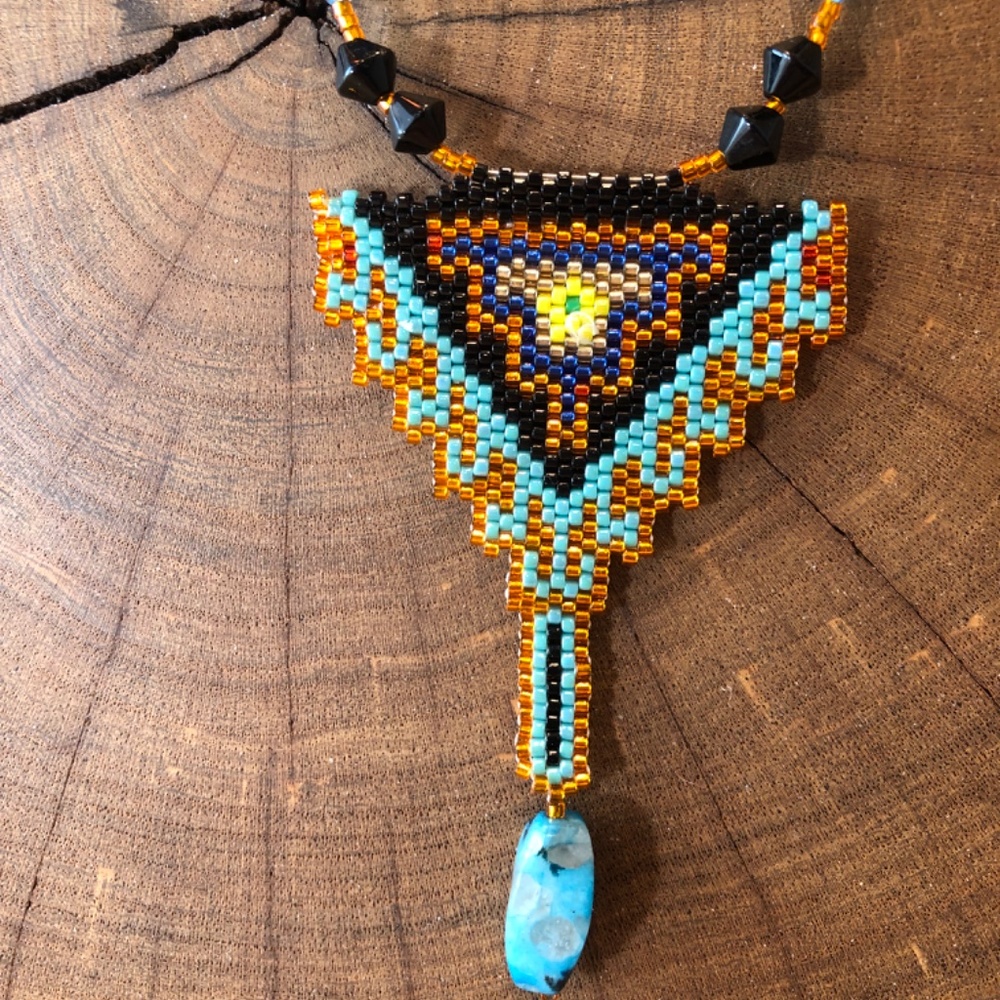 Turquoise Necklace Bead 13” Handmade Magnetic Closure Arizona Sunset Desert Blue